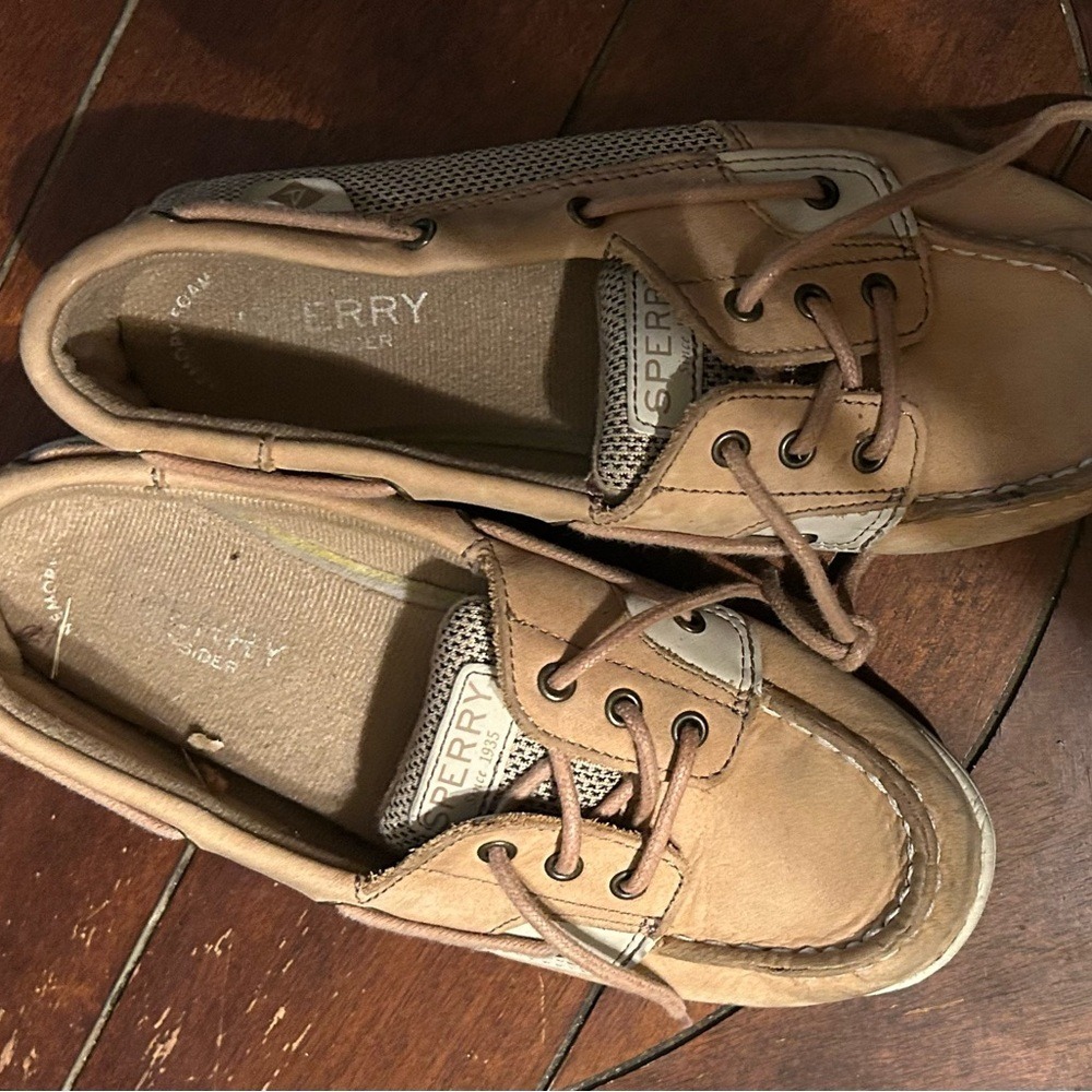 Sperry Top-Sider Tan‎ Leather Mesh Boat Shoes Loafers YG57681A Mens 4M Womens 6
